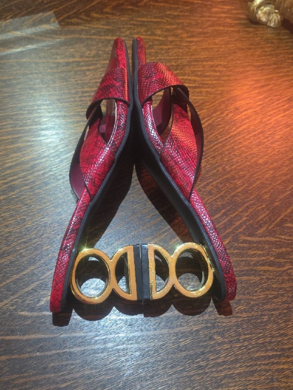 Red Strappy Square-Toe Slide Mules - Picture 4 of 5